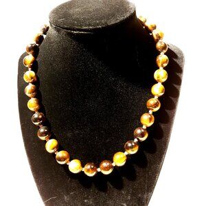 Natural Tiger Eye Knotted Bead Chocker Necklace